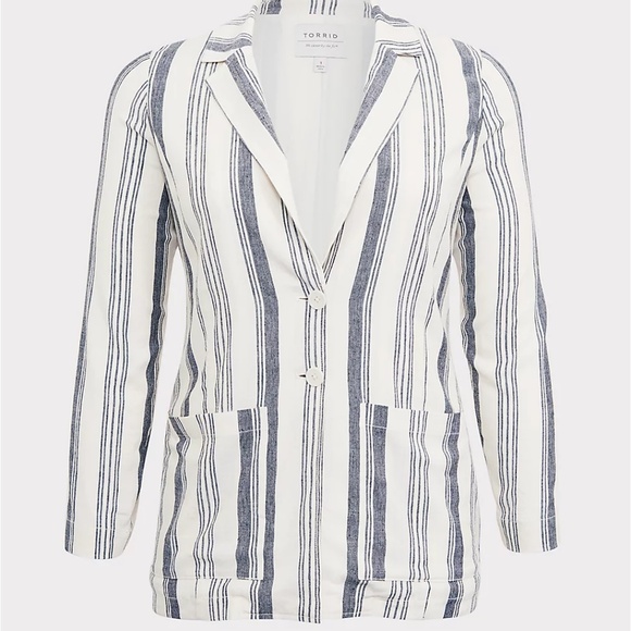 TORRID CREAM & BLACK STRIPE LINEN BLAZER - Picture 4 of 4
